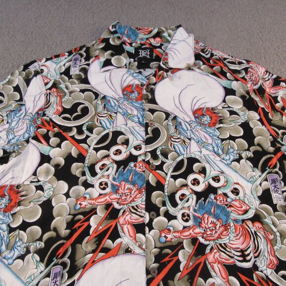 Ed Hardy Men's XL Short Sleeve Graphic Tee Oni Demon Print Multicolor Viscose - Picture 2 of 11